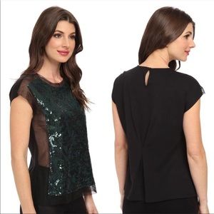 NWOT BCBG Emerald Green Sequin Front Blouse